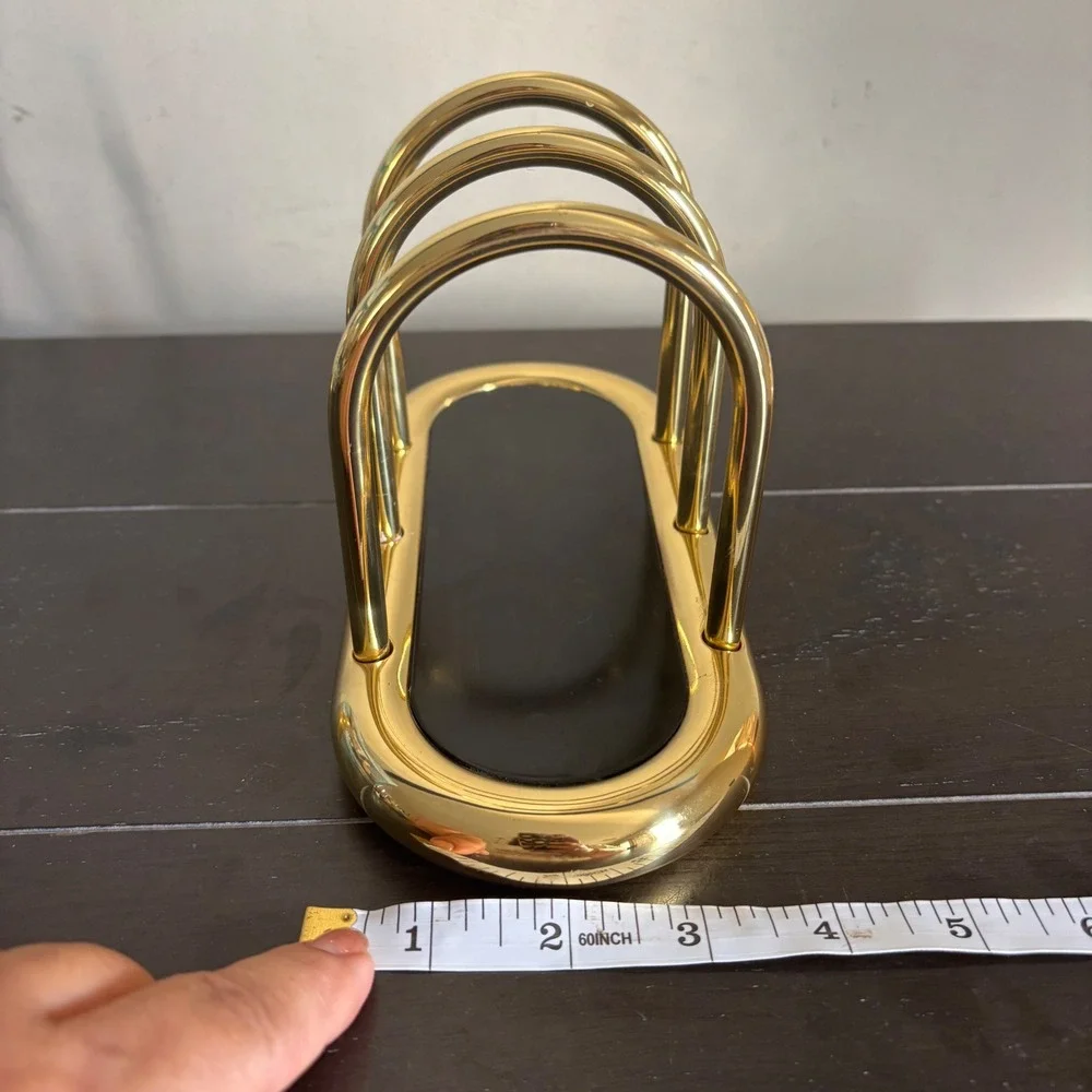 Vintage Brass and Black Lacquer Letter Holder | Weighted Desk Mail Organizer